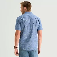 St. John's Bay Stretch Poplin Mens Short Sleeve Classic Fit Button-Down Shirt