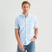 St. John's Bay Stretch Poplin Mens Short Sleeve Classic Fit Button-Down Shirt