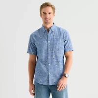 St. John's Bay Stretch Poplin Mens Short Sleeve Classic Fit Button-Down Shirt