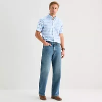 St. John's Bay Stretch Poplin Mens Short Sleeve Classic Fit Button-Down Shirt