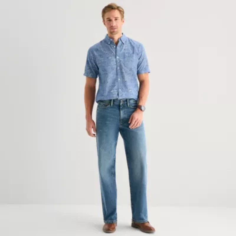 St. John's Bay Stretch Poplin Mens Short Sleeve Classic Fit Button-Down Shirt