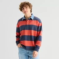 Arizona Mens Long Sleeve Regular Fit Button Down Collar Striped Rugby Shirt