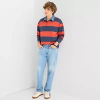 Arizona Mens Long Sleeve Regular Fit Button Down Collar Striped Rugby Shirt