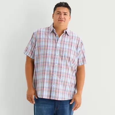 St. John's Bay Slub Mens Short Sleeve Classic Fit Big and Tall Button-Down Shirt
