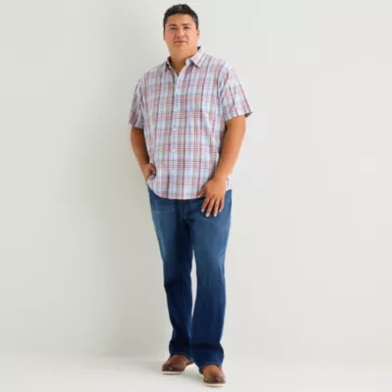St. John's Bay Slub Mens Short Sleeve Classic Fit Big and Tall Button-Down Shirt