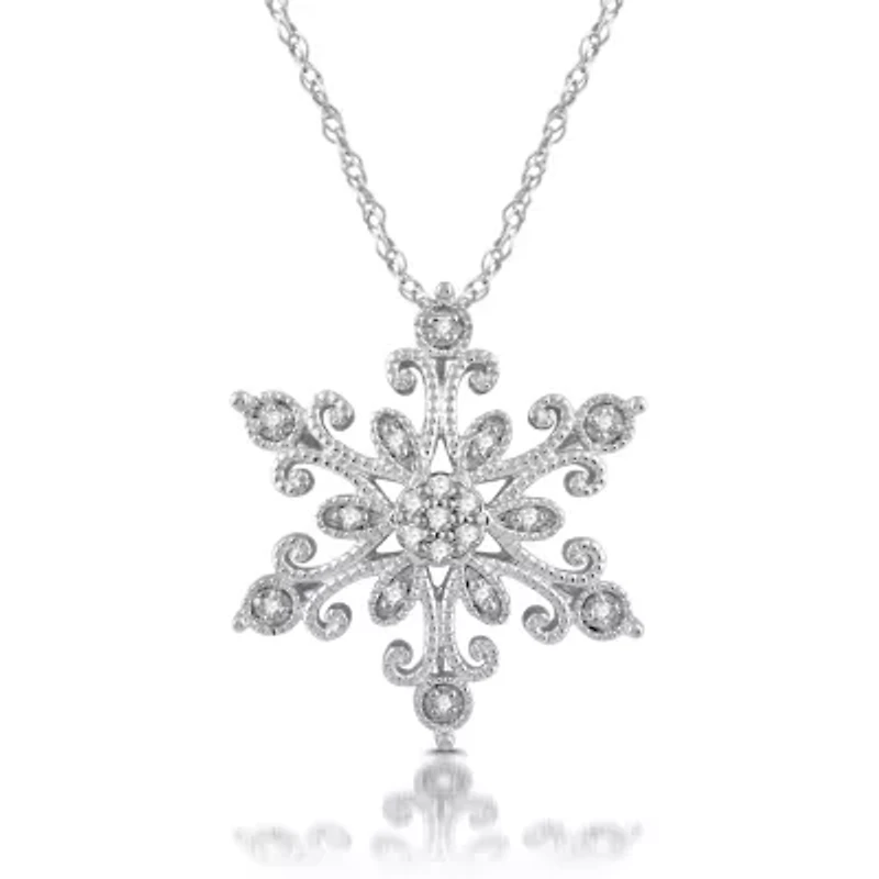 Diamond Blossom Womens 1/10 CT. T.W. Natural White Diamond Sterling Silver Snowflake 18 Inch Pendant Necklace