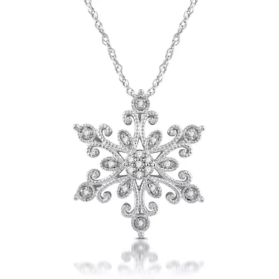 Diamond Blossom Womens 1/10 CT. T.W. Natural White Diamond Sterling Silver Snowflake 18 Inch Pendant Necklace