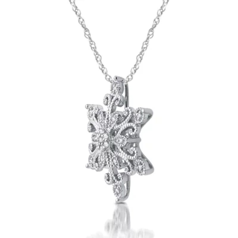 Diamond Blossom Womens 1/10 CT. T.W. Natural White Diamond Sterling Silver Snowflake 18 Inch Pendant Necklace