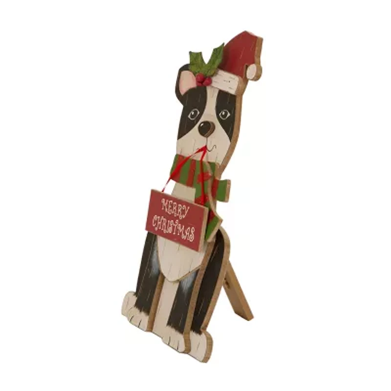 Glitzhome Wooden Christmas Dog Christmas Figurine