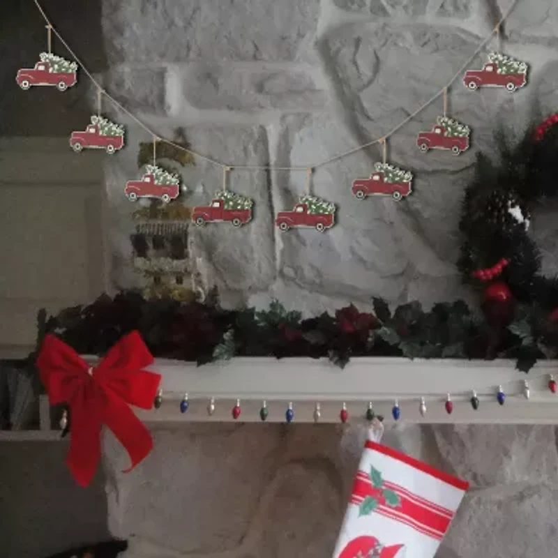 Glitzhome Metal Red Truck Indoor Garland