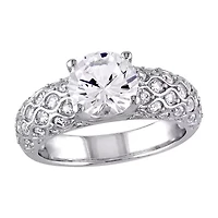 Modern Bride Gemstone Womens Lab Created White Sapphire 10K Gold Round Engagement Ring