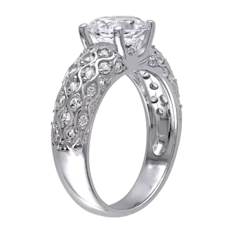 Modern Bride Gemstone Womens Lab Created White Sapphire 10K Gold Round Engagement Ring