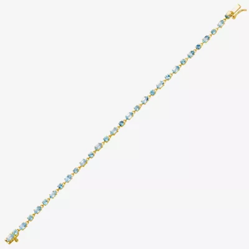 Womens Genuine Blue Topaz 14K Gold Over Silver Sterling Silver 7.25 Inch Tennis Bracelet