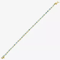 Womens Genuine Blue Topaz 14K Gold Over Silver Sterling Silver 7.25 Inch Tennis Bracelet