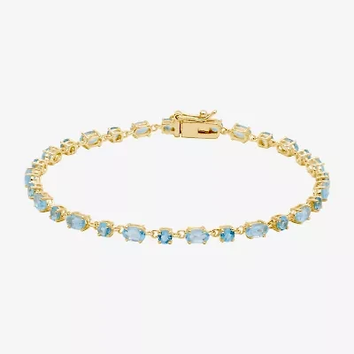 Womens Genuine Blue Topaz 14K Gold Over Silver Sterling Silver 7.25 Inch Tennis Bracelet