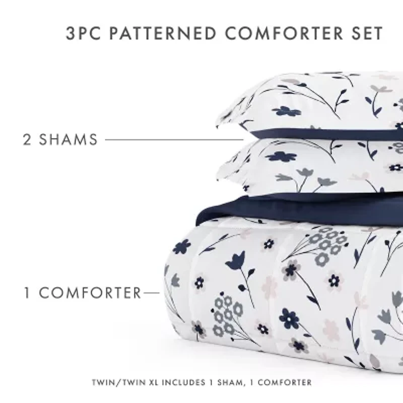 Casual Comfort Premium Down Alternative Forget Me Not Reversible Comforter Set