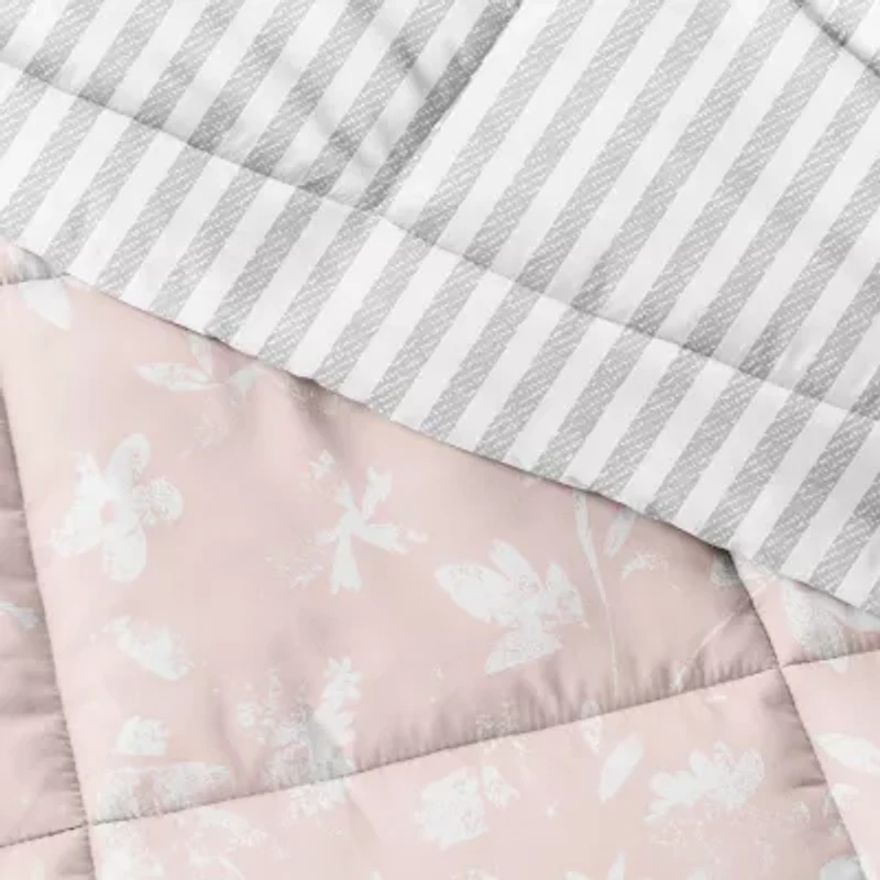 Casual Comfort Premium Down Alternative Pressed Flowers Reversible Comforter Set