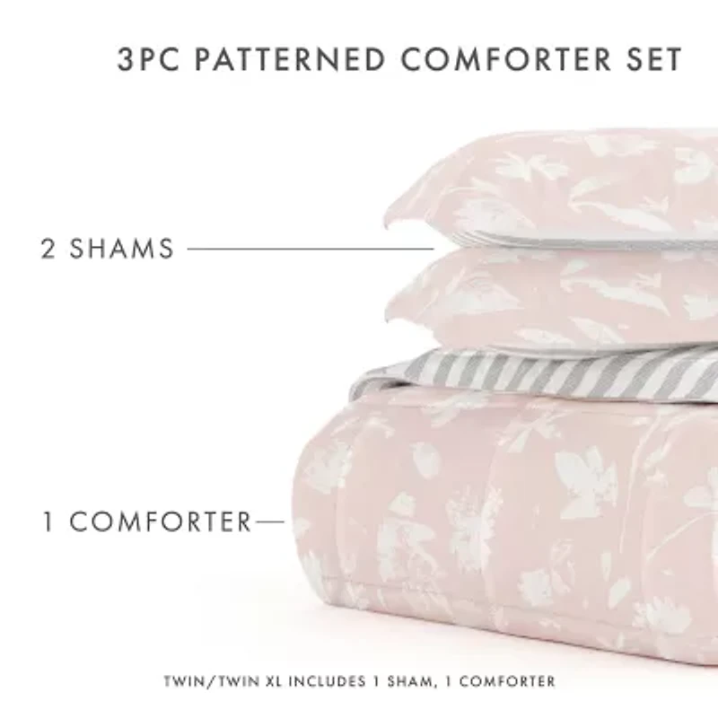 Casual Comfort Premium Down Alternative Pressed Flowers Reversible Comforter Set
