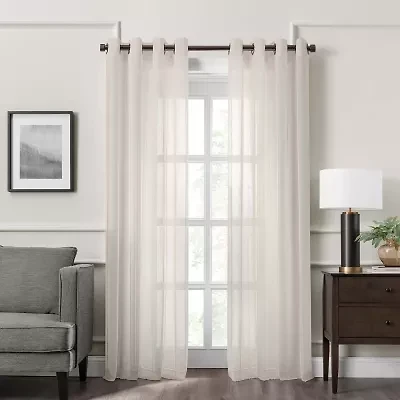 Fieldcrest Heritage Mirron Solid Grommet Top Sheer Single Curtain Panel