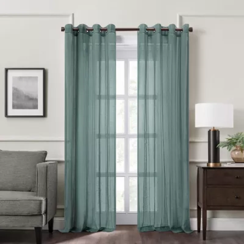 Fieldcrest Heritage Mirron Solid Grommet Top Sheer Single Curtain Panel