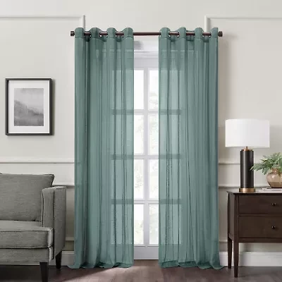 Fieldcrest Heritage Mirron Solid Grommet Top Sheer Single Curtain Panel