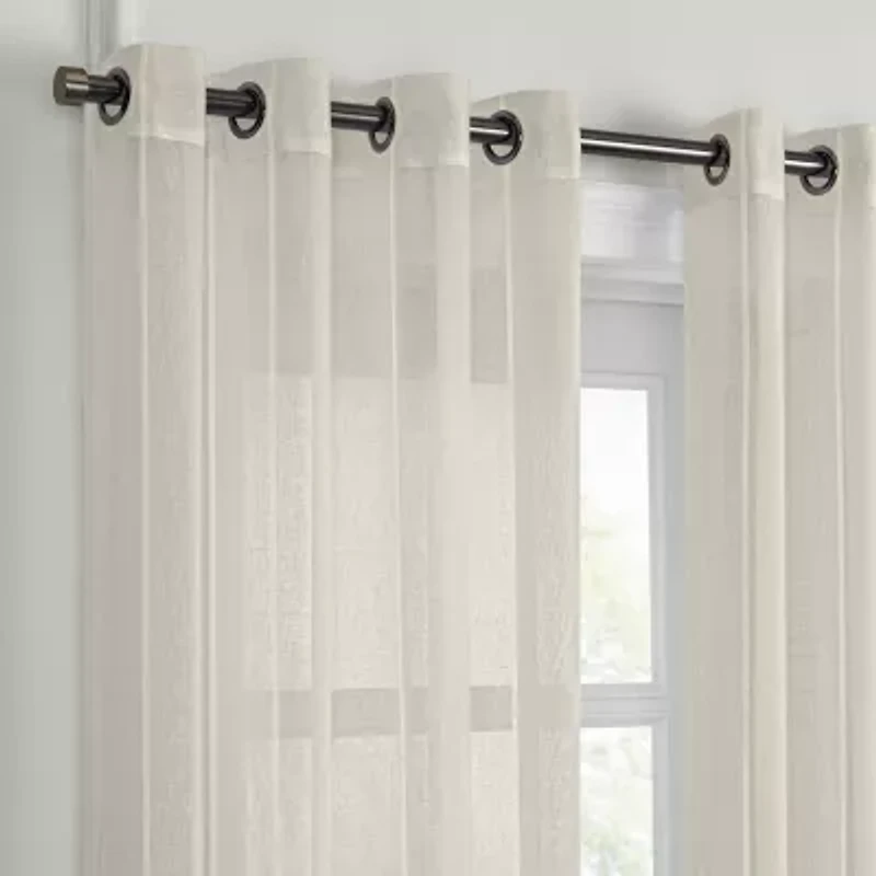 Fieldcrest Heritage Mirron Solid Grommet Top Sheer Single Curtain Panel