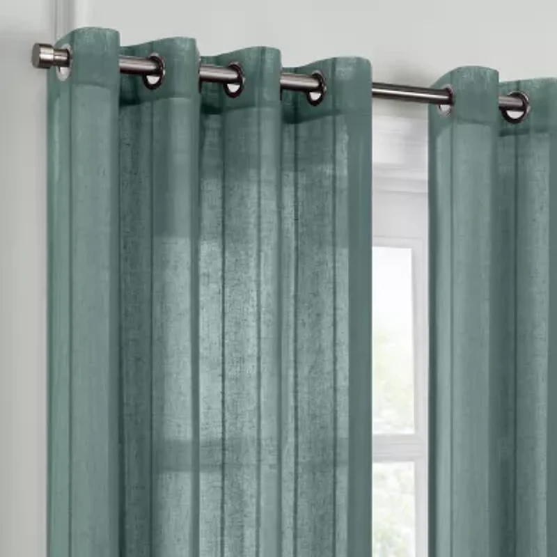 Fieldcrest Heritage Mirron Solid Grommet Top Sheer Single Curtain Panel