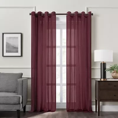 Fieldcrest Heritage Mirron Solid Grommet Top Sheer Single Curtain Panel