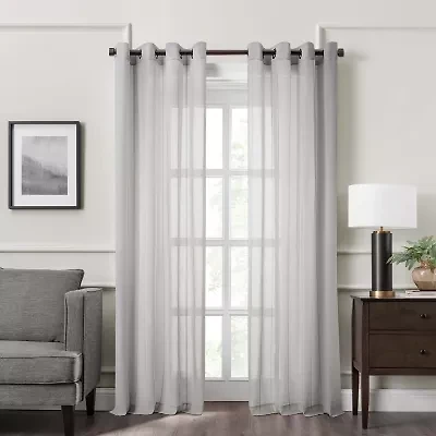 Fieldcrest Heritage Mirron Solid Grommet Top Sheer Single Curtain Panel