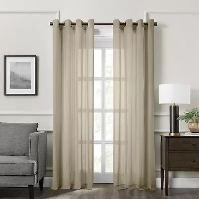 Fieldcrest Heritage Mirron Solid Grommet Top Sheer Single Curtain Panel