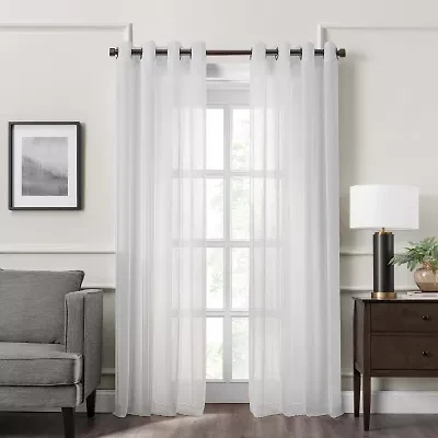 Fieldcrest Heritage Mirron Solid Grommet Top Sheer Single Curtain Panel