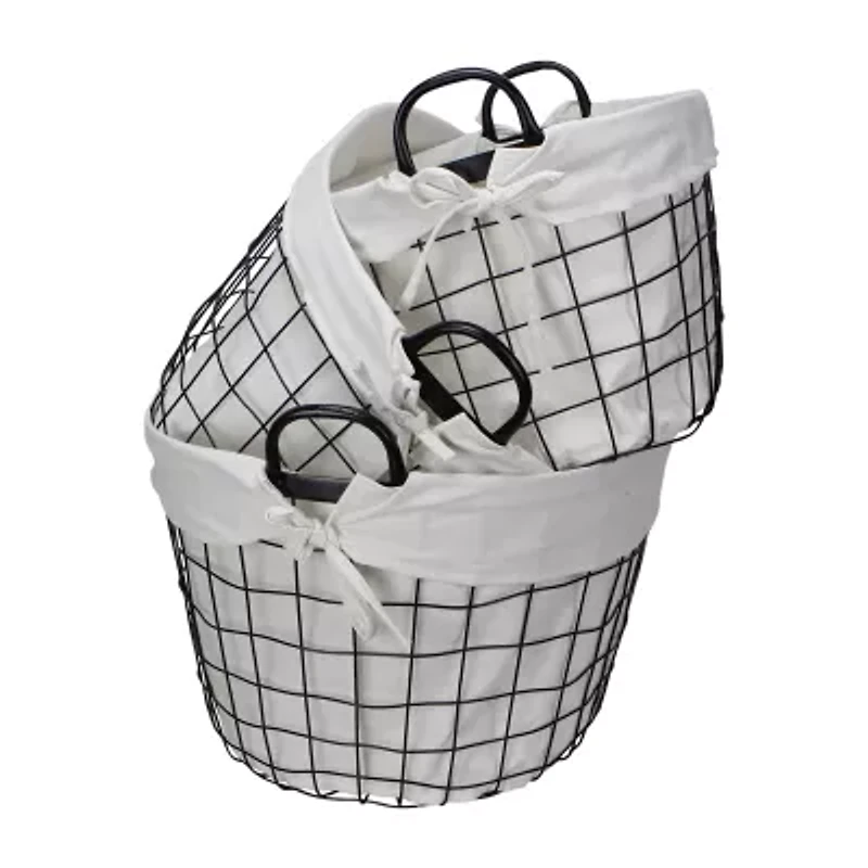Cheungs Set Of 3 Lined Oval Wire Baskets