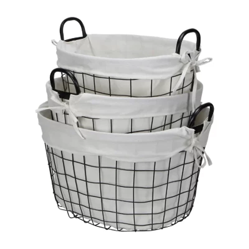 Cheungs Set Of 3 Lined Oval Wire Baskets