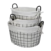 Cheungs Set Of 3 Lined Oval Wire Baskets