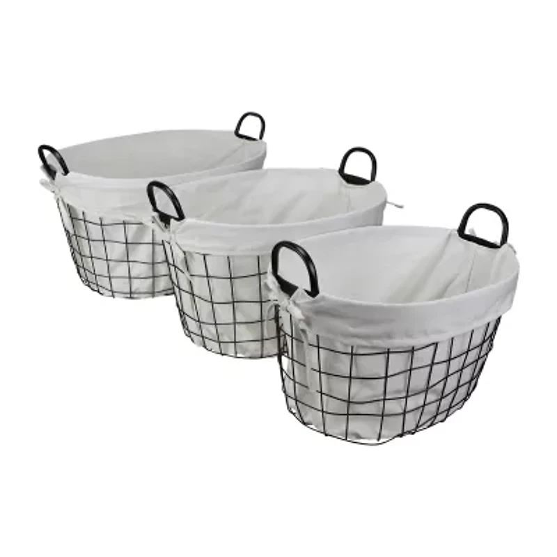 Cheungs Set Of 3 Lined Oval Wire Baskets