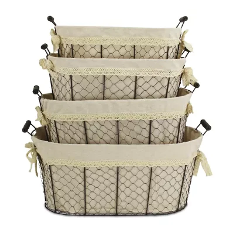 Cheungs Set Of 4 Lined Oval Wire Basket