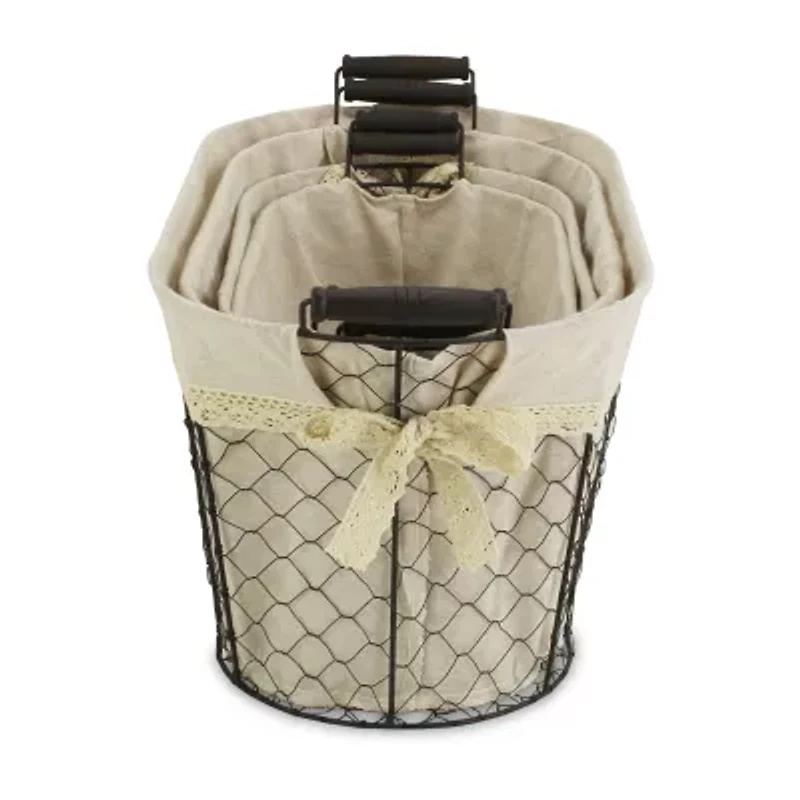 Cheungs Set Of 4 Lined Oval Wire Basket