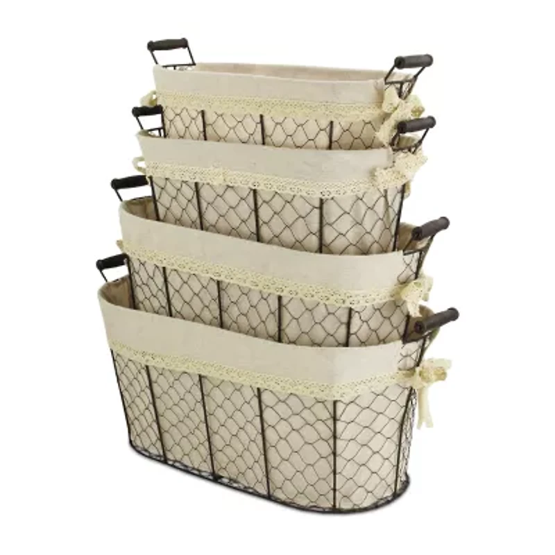 Cheungs Set Of 4 Lined Oval Wire Basket