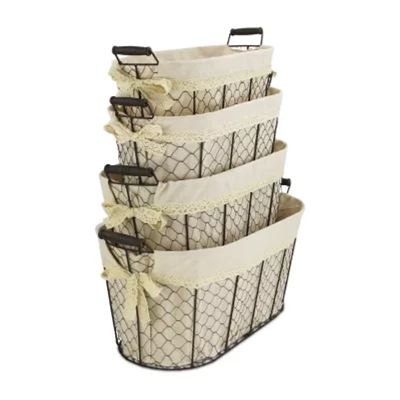 Cheungs Set Of 4 Lined Oval Wire Basket