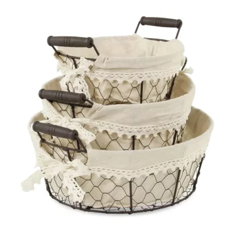Cheungs Set Of 3 Lined Round Wire Baskets