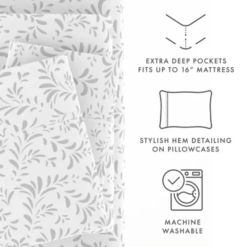 Casual Comfort Premium Ultra Burst of Vines Pattern 4 Piece Bed Sheet Set