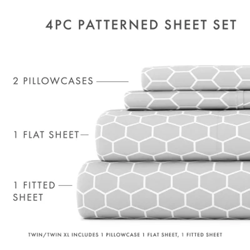 Casual Comfort Ultra Soft Honeycomb Pattern 4 Piece Bed Sheet Set