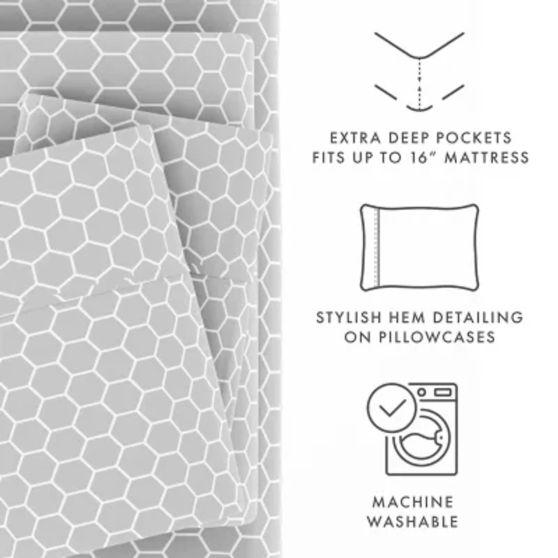 Casual Comfort Ultra Soft Honeycomb Pattern 4 Piece Bed Sheet Set
