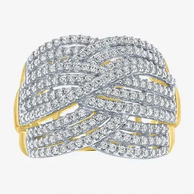 (G-H / Si2-I1) Womens 1 CT. T.W. Lab Grown White Diamond 10K Gold Crossover Band