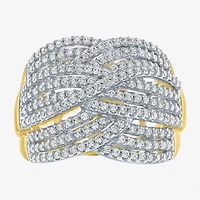 (G-H / Si2-I1) Womens 1 CT. T.W. Lab Grown White Diamond 10K Gold Crossover Band