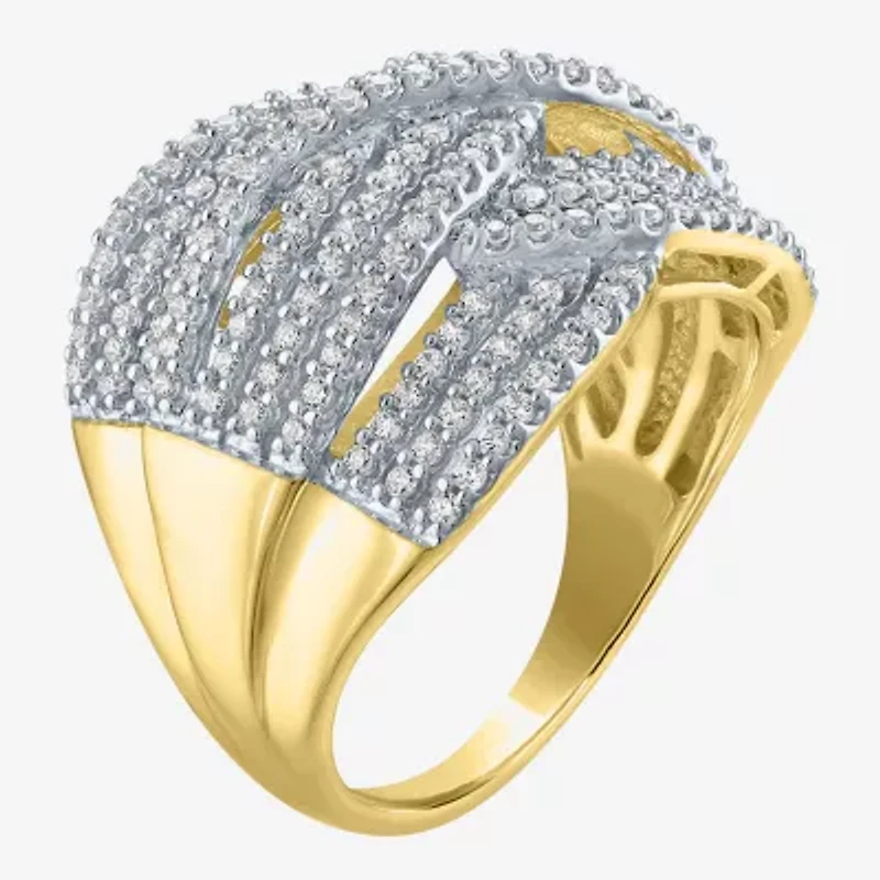 (G-H / Si2-I1) Womens 1 CT. T.W. Lab Grown White Diamond 10K Gold Crossover Band