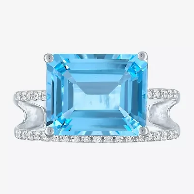 Diamond Addiction Womens 1/7 CT. T.W. Genuine Blue Topaz 10K White Gold Cocktail Ring