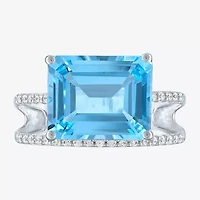 Diamond Addiction Womens 1/7 CT. T.W. Genuine Blue Topaz 10K White Gold Cocktail Ring