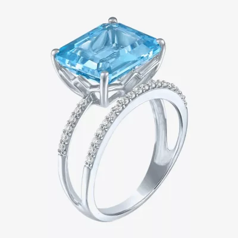 Diamond Addiction Womens 1/7 CT. T.W. Genuine Blue Topaz 10K White Gold Cocktail Ring
