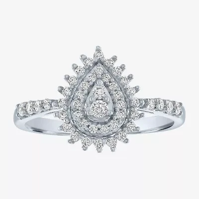 (G-H / Si2-I1) Womens 1/3 CT. T.W. Lab Grown Diamond 10K White Gold Pear Cluster Cocktail Ring